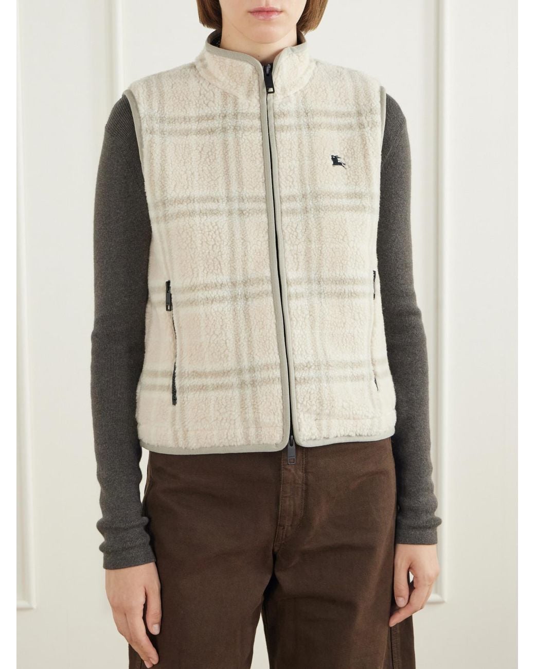 Burberry Natural Logo-Embroidered Checked Wool And Cashmere-Blend Gilet