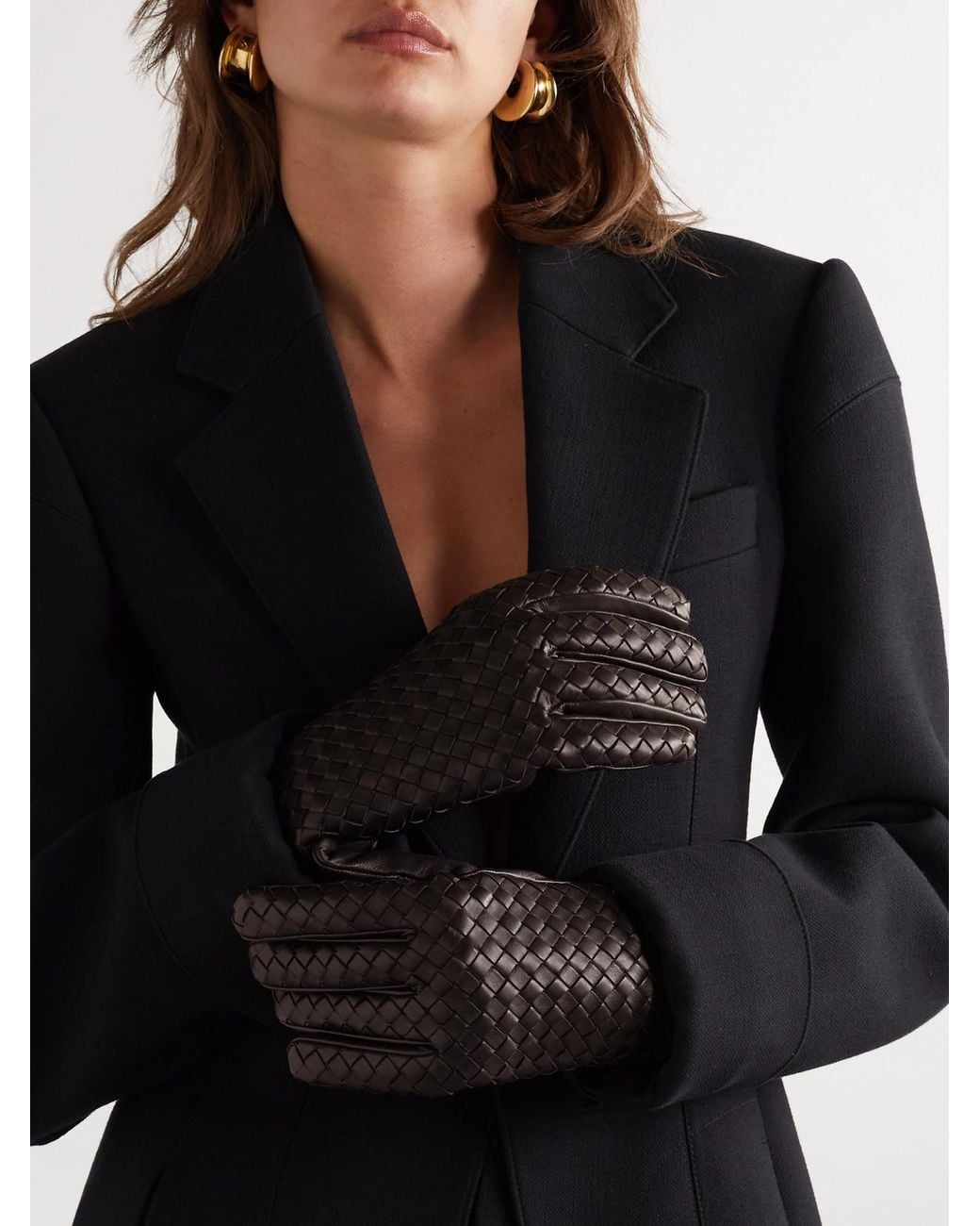 Bottega Veneta Black Intrecciato Leather Gloves