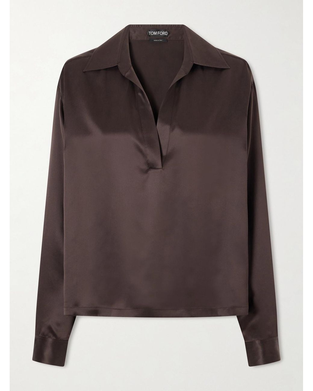 Tom Ford Brown Silk-Satin Blouse