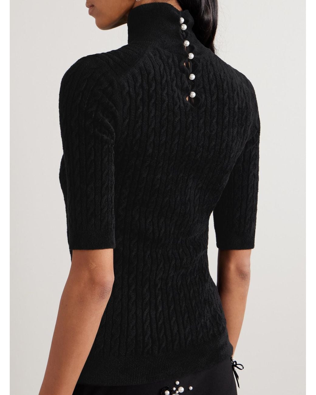 BERNADETTE Black Noa Embroidered Cable-Knit Chenille Turtleneck Sweater
