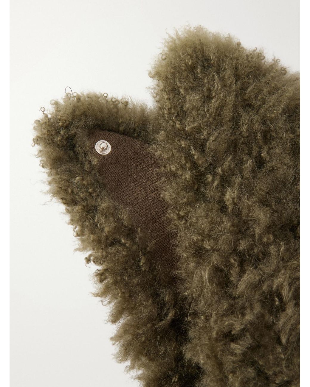 Yves Salomon Green Shearling And Wool Scarf