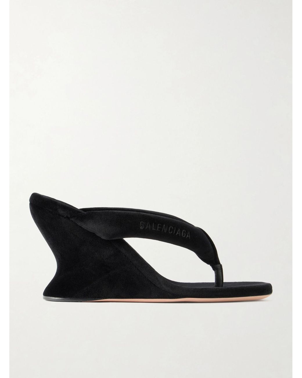 Balenciaga Black Gaeta 90 Velvet Wedge Sandals