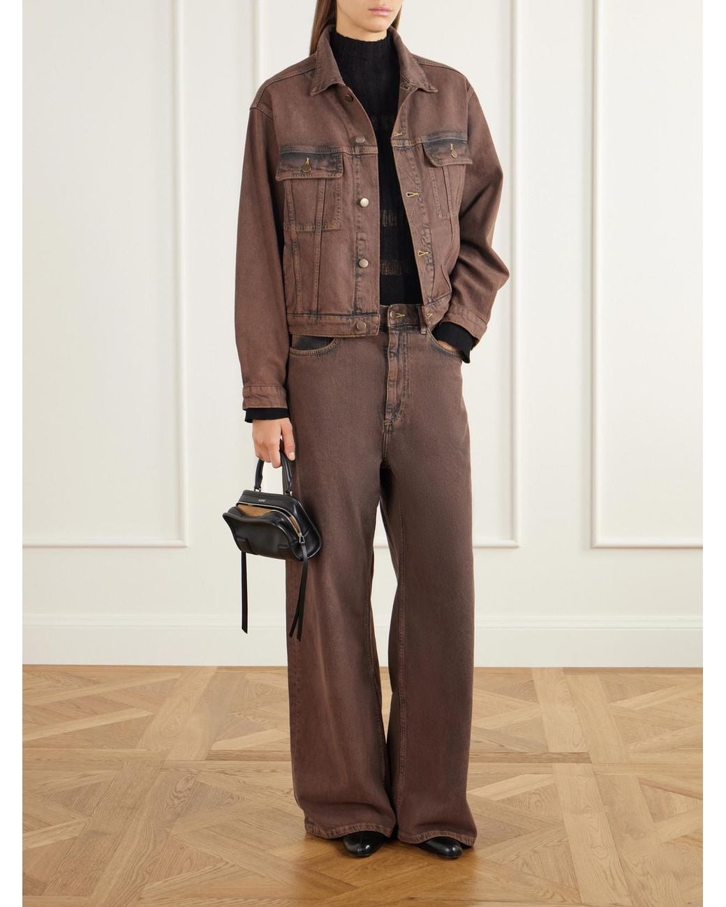 Sanderlak Brown Faded Mid-Rise Wide-Leg Jeans