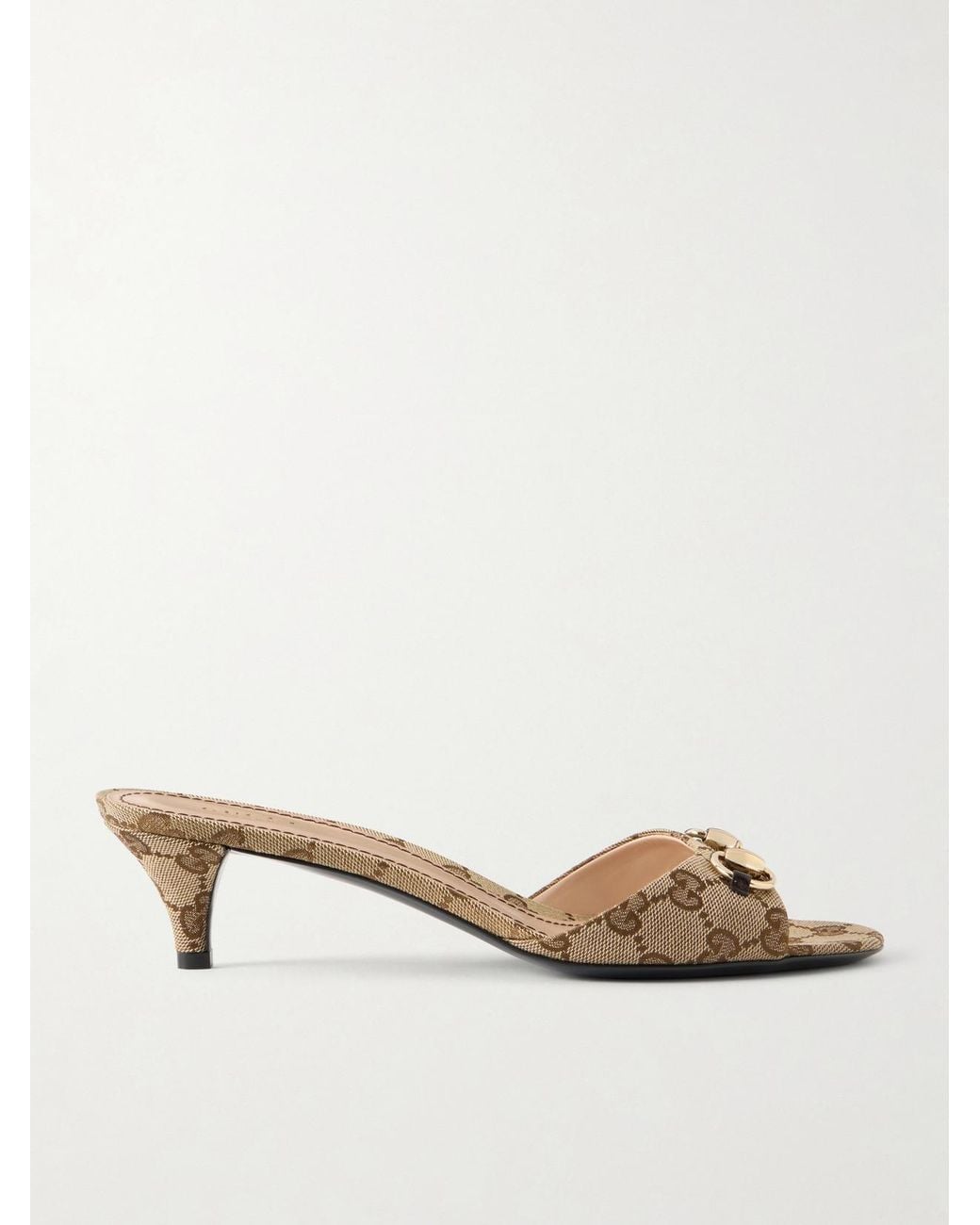 Gucci Natural Horsebit-Embellished Canvas-Jacquard Sandals