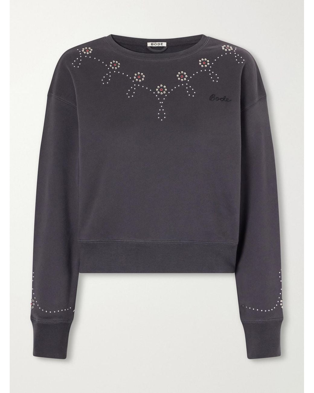 Bode Blue Studded Embellished Cotton-Jersey Sweatshirt