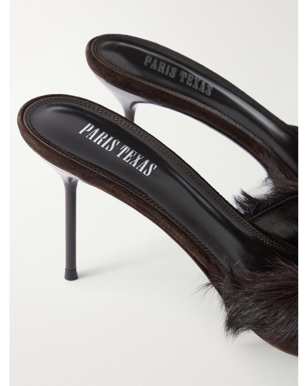 Paris Texas Natural Lidia 70 Calf Hair-Trimmed Suede Mules