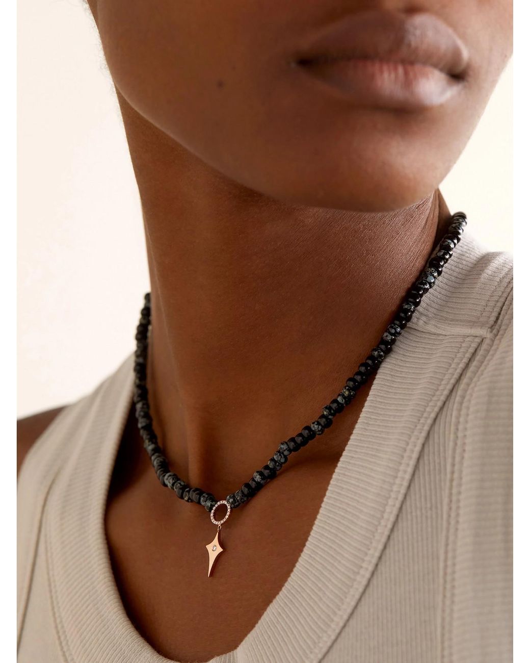 Diane Kordas Natural 14-Karat Rose, Bead And Diamond Necklace