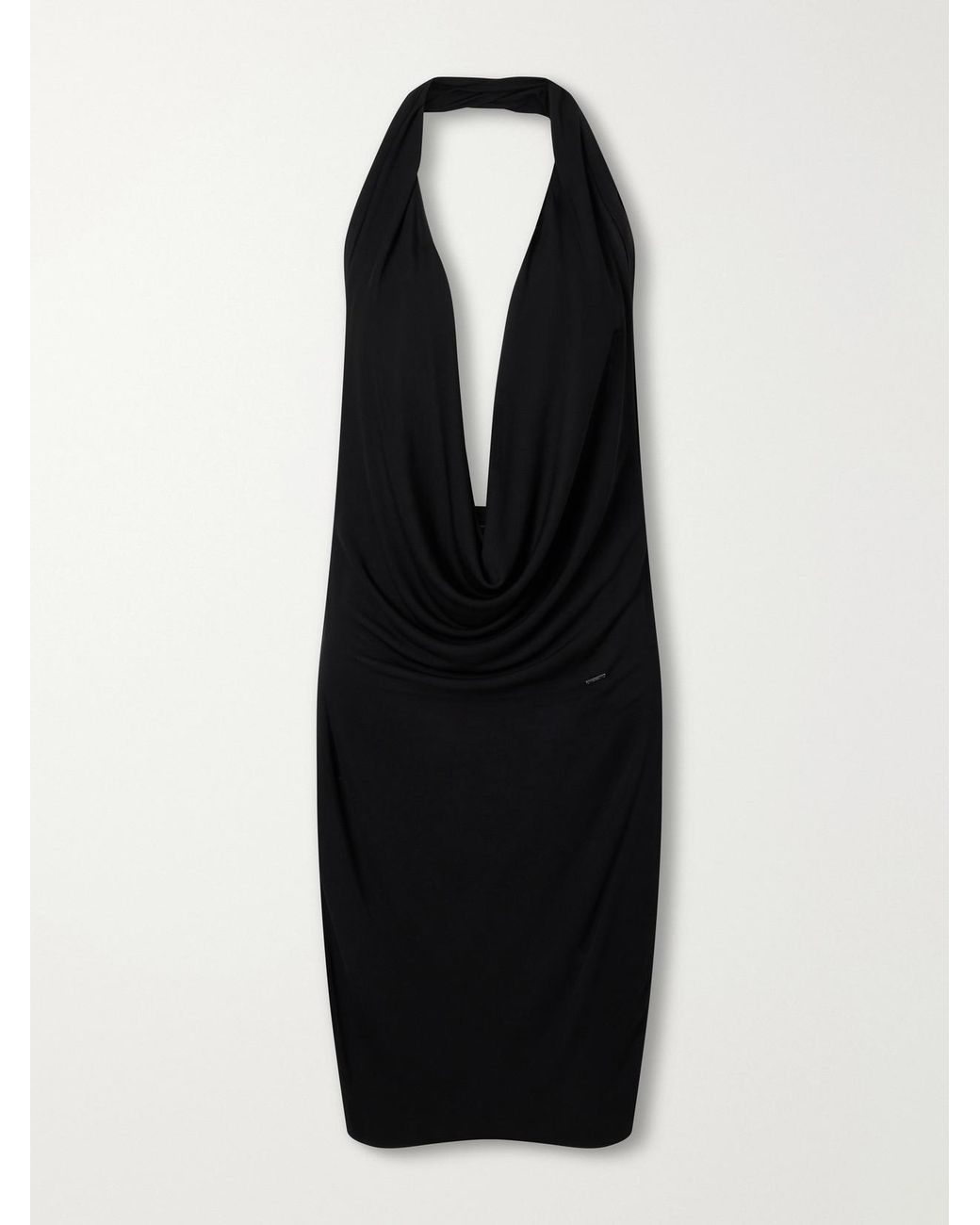 Gucci Black Draped Halterneck Crepe-Jersey Midi Dress