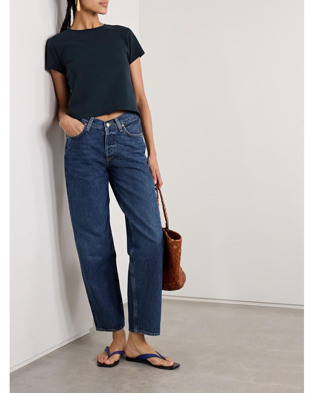 Agolde Blue Adine Cropped Organic Cotton-Jersey T-Shirt