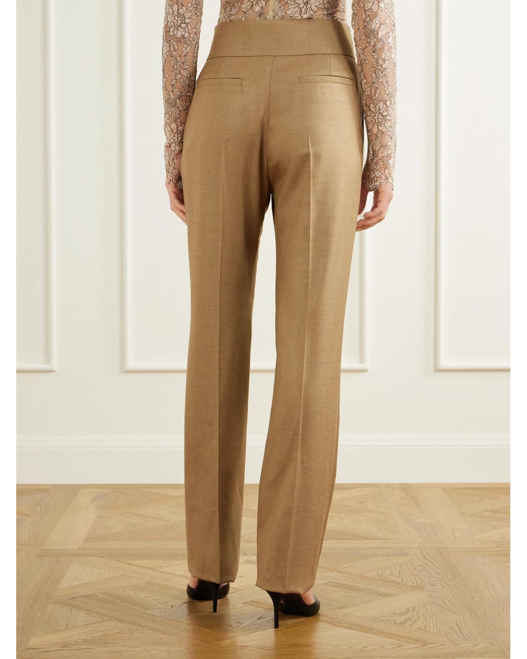Valentino Garavani Natural Wool And Silk-Blend Straight-Leg Pants