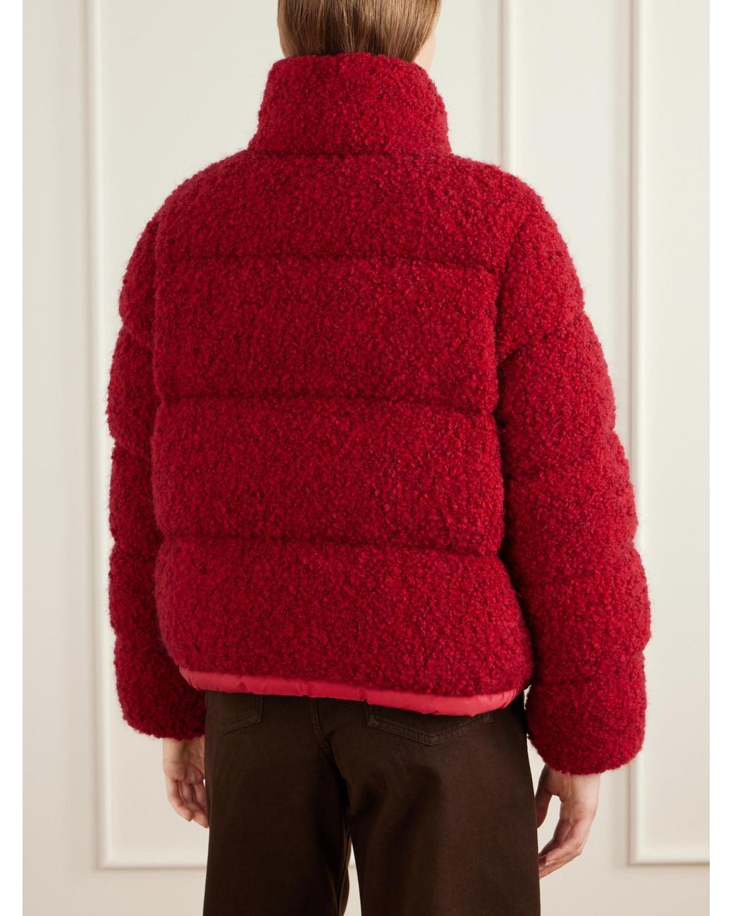 Moncler Red Trascendance Tweed Quilted Down Jacket