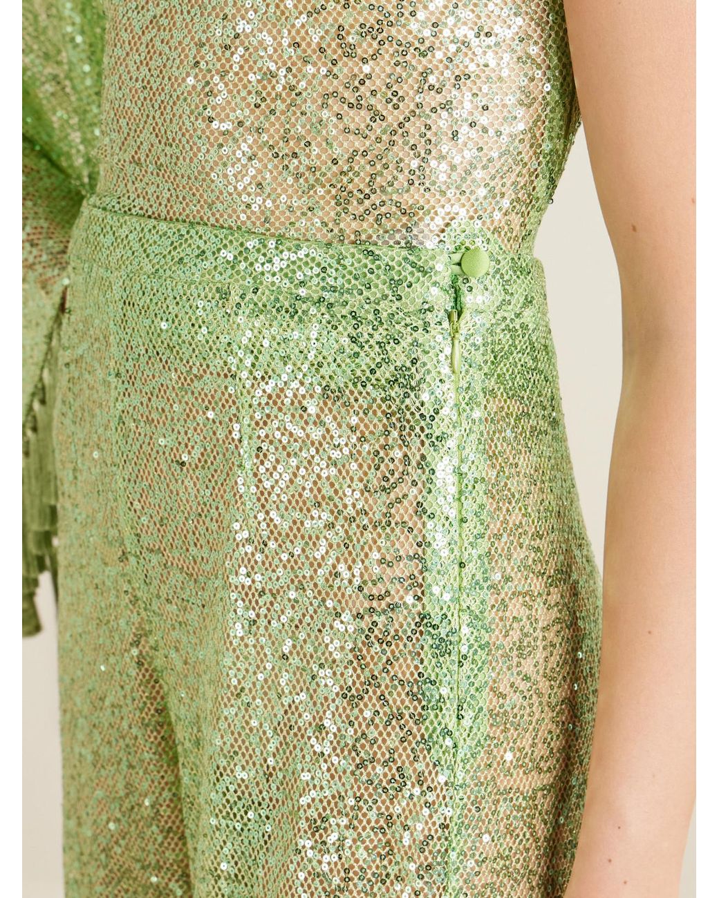 Taller Marmo Green Sequined Fringed Flared Pants