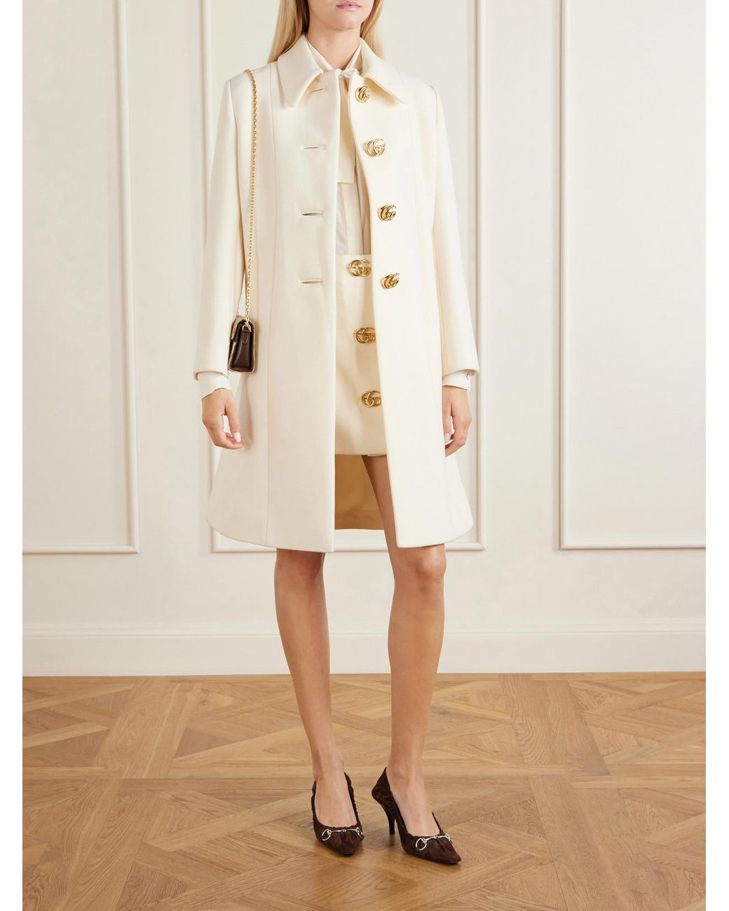 Gucci Natural Gg Wool-Crepe Mini Skirt