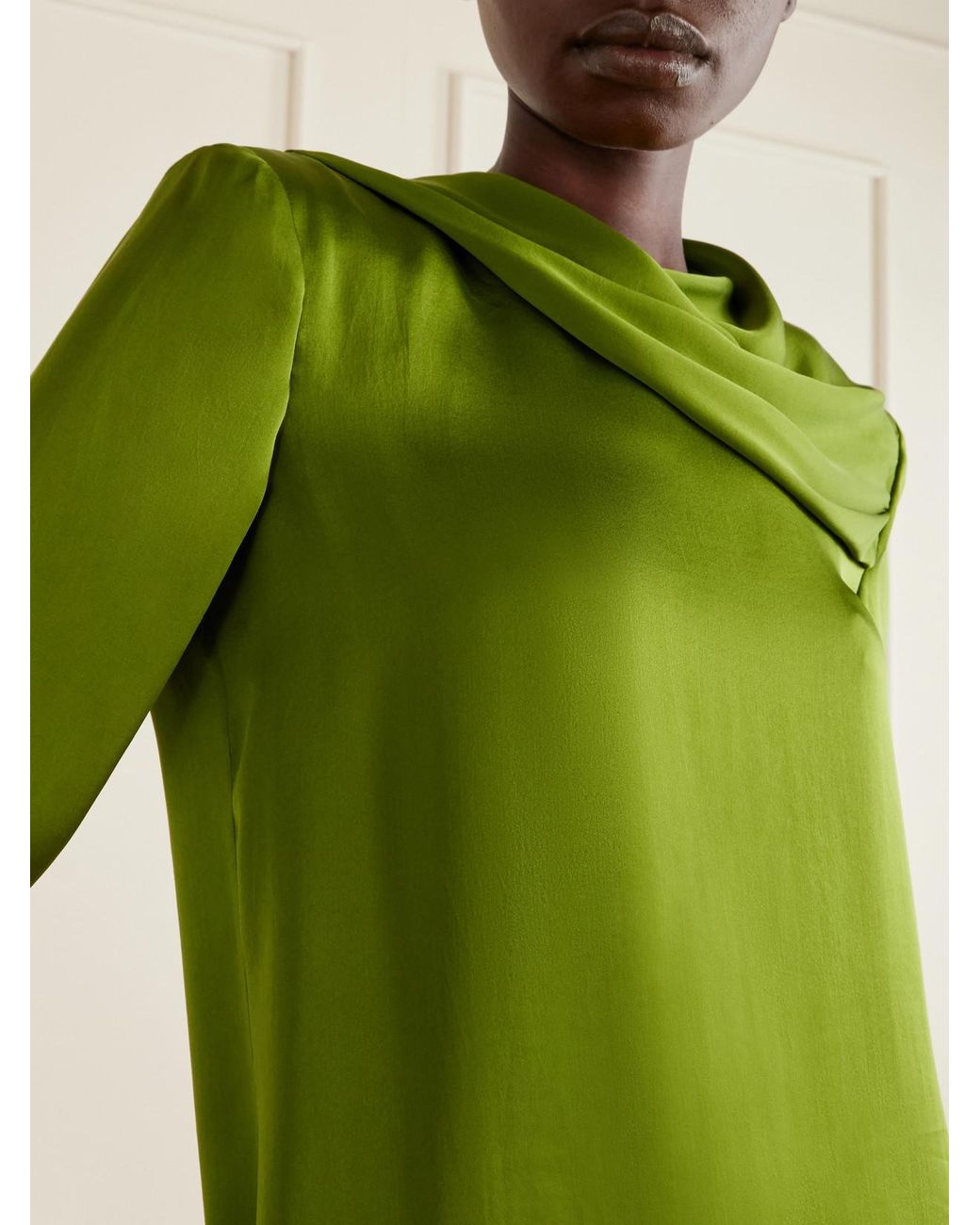 Tom Ford Green Draped Silk-Georgette Blouse