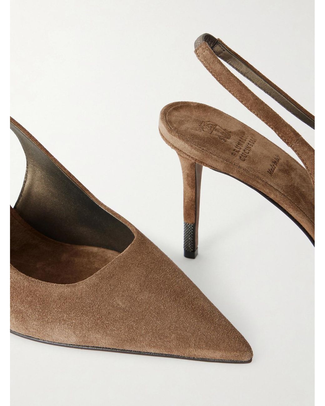 Brunello Cucinelli White 80 Suede Slingback Pumps