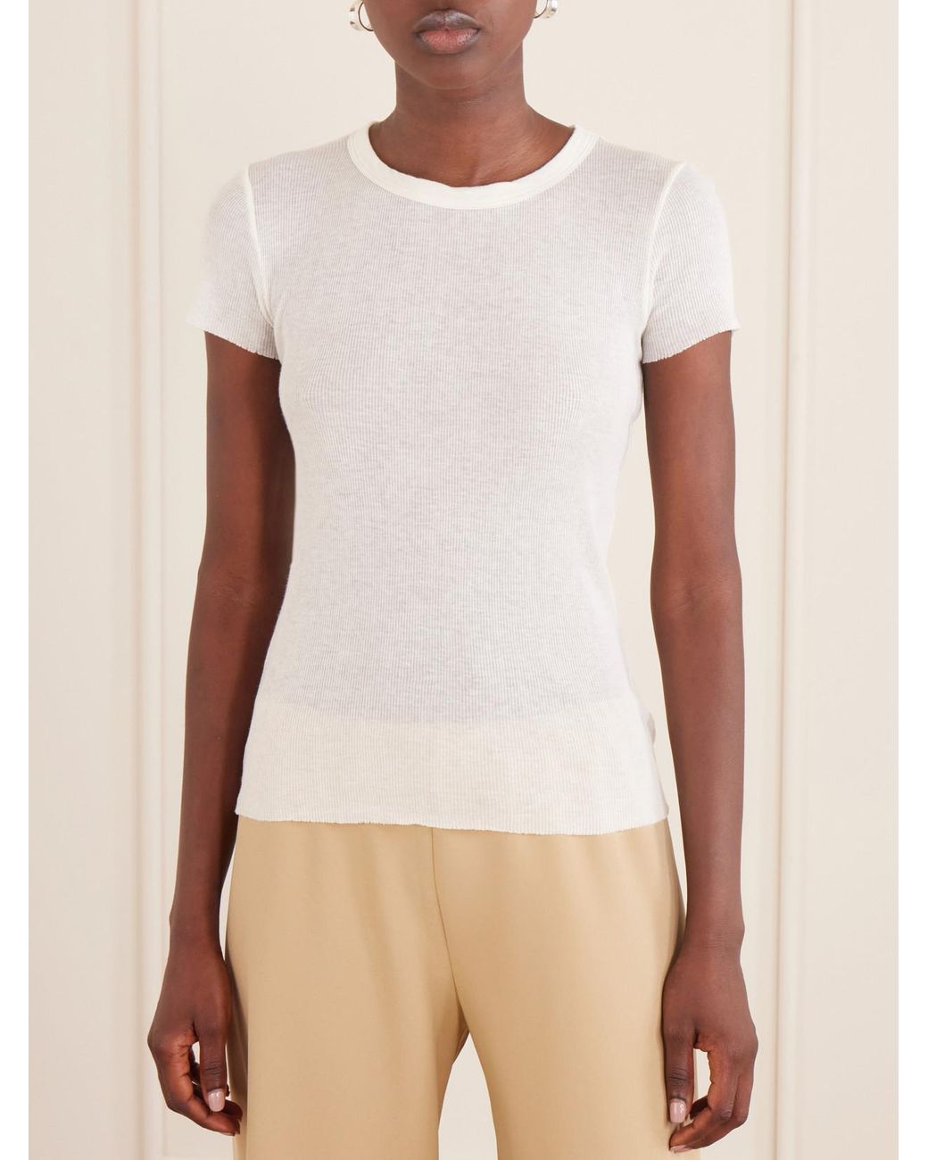 James Perse White Ribbed Cotton And Cashmere-Blend T-Shirt