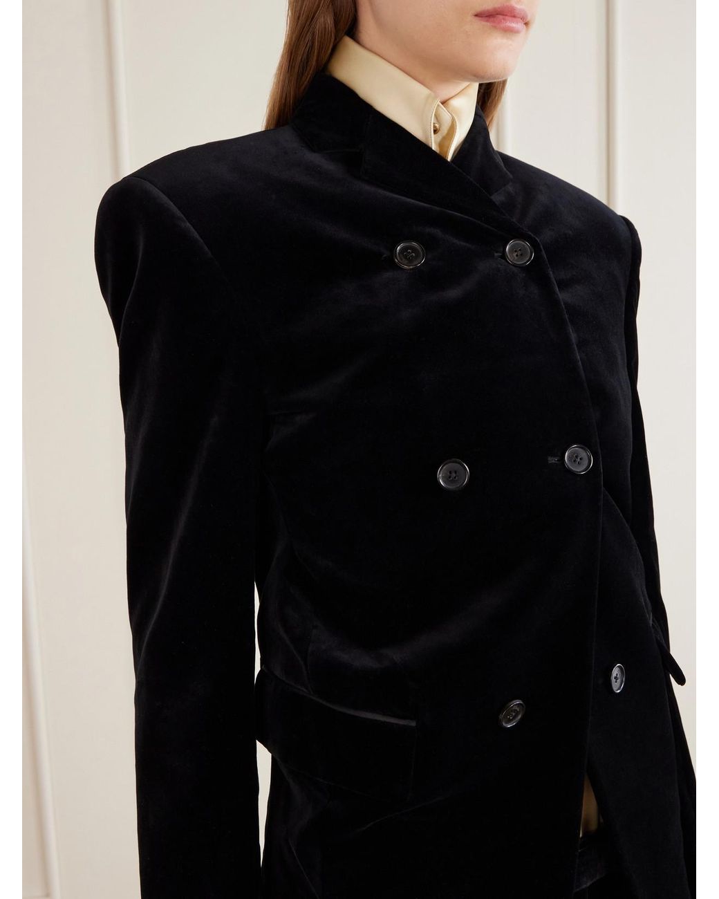 Khaite Black Rolo Double-Breasted Cotton-Blend Velvet Blazer