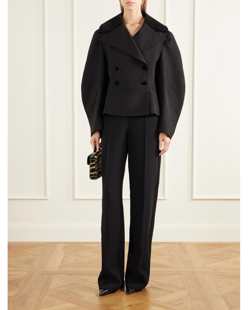 LIBEROWE Blue Jiani Double-Breatsted Velvet-Trimmed Wool-Crepe Jacket