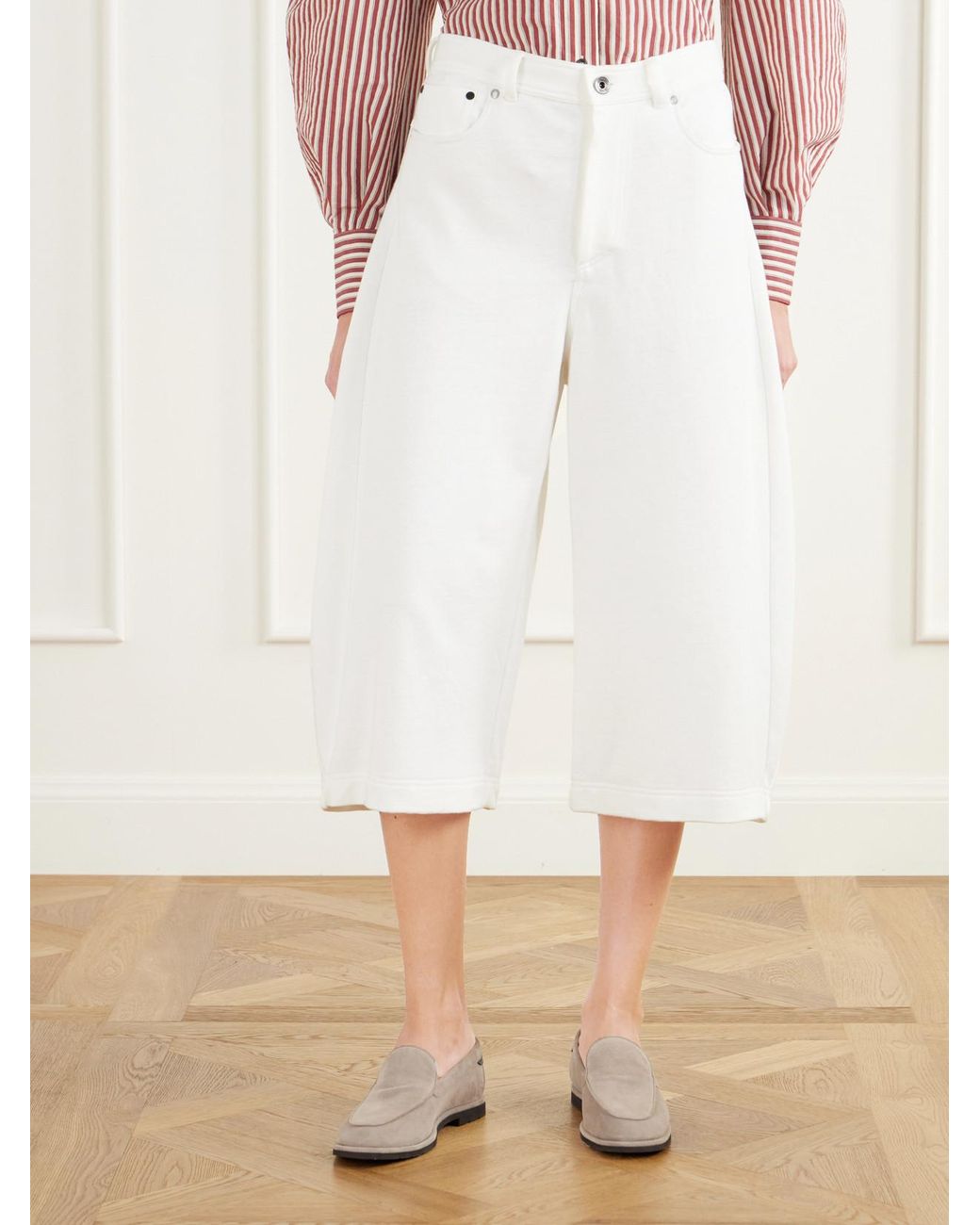 Brunello Cucinelli White Cotton And Linen-Blend Jersey Wide-Leg Shorts