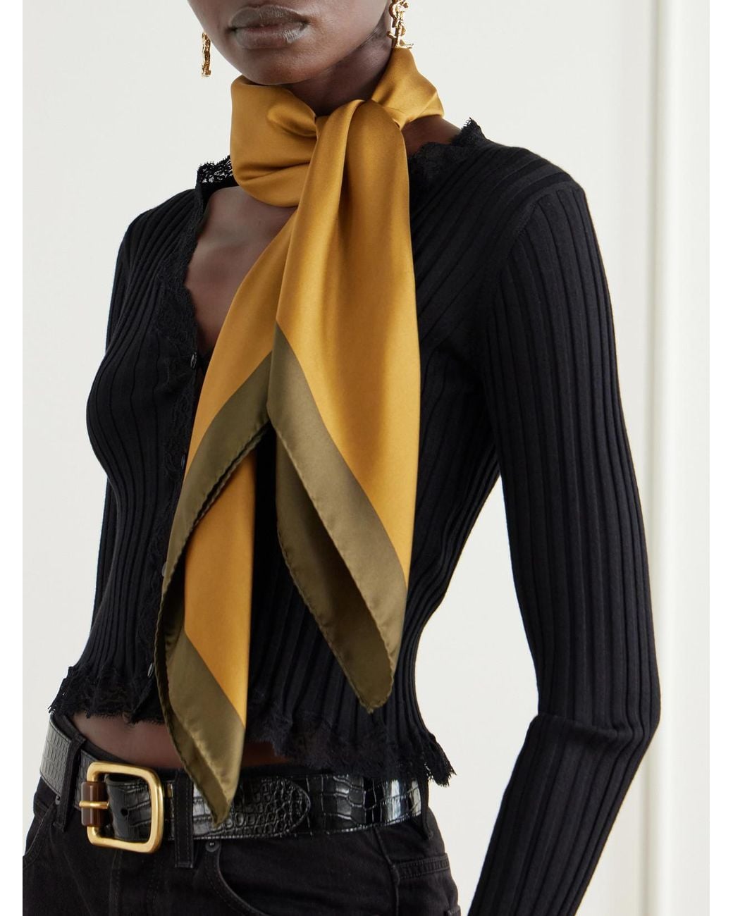 Saint Laurent Brown Cassandre-Printed Silk-Twill Scarf