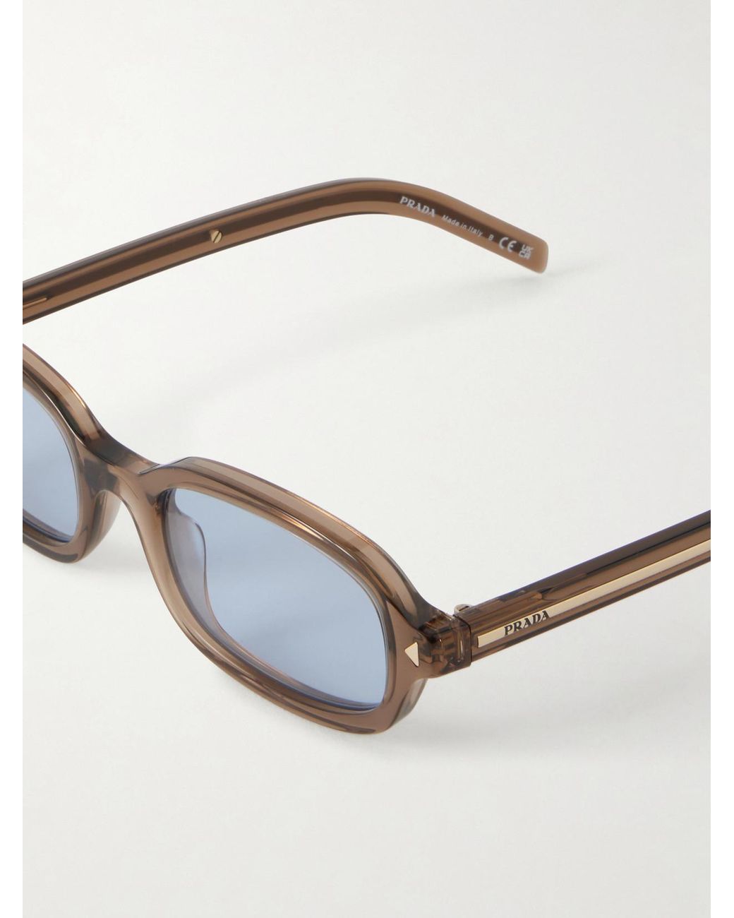 Prada Natural Rectangular-Frame Acetate Sunglasses