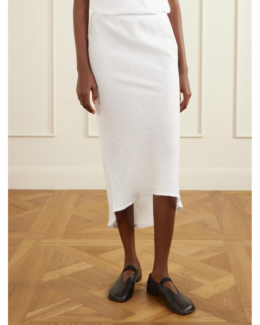 James Perse White Linen-Canvas Midi Skirt