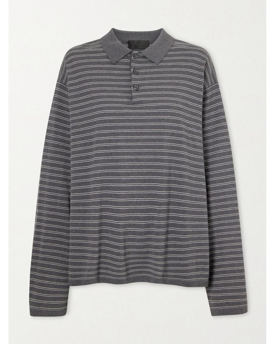 Nili Lotan Gray Foley Stripe Cotton Polo Shirt
