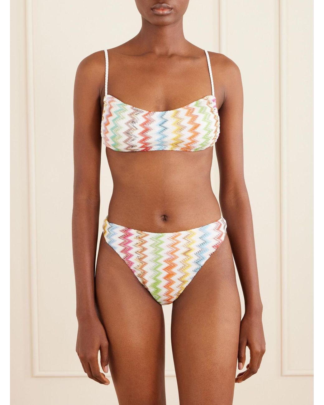 Missoni White Striped Crochet-Knit Triangle Bikini