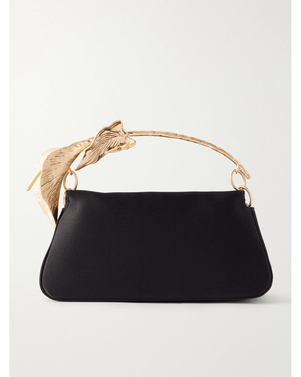 Cult Gaia Black Calla-Tone Floral-Embellished Satin Top-Handle Bag