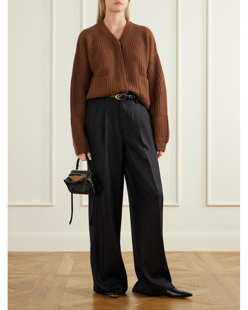 LeKasha Brown Bresil Ribbed Cashmere Cardigan