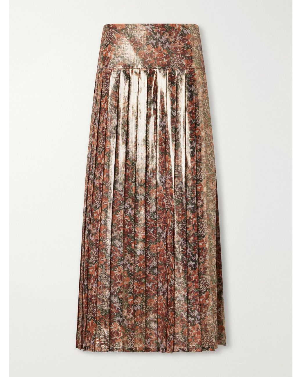 Valentino Garavani Brown Floral-Print Silk-Blend Midi Skirt