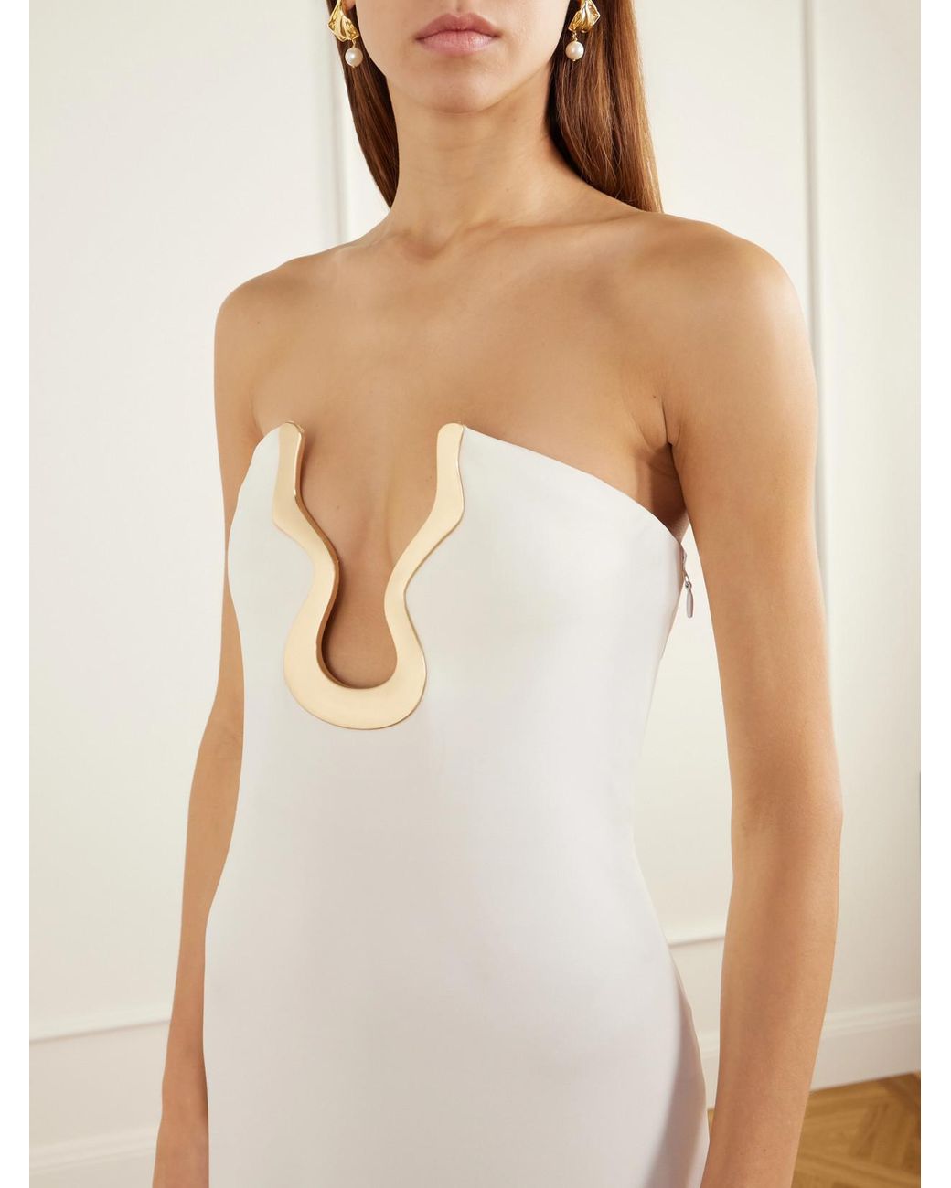 Cult Gaia White Abril Strapless Embellished Stretch-Crepe Maxi Dress