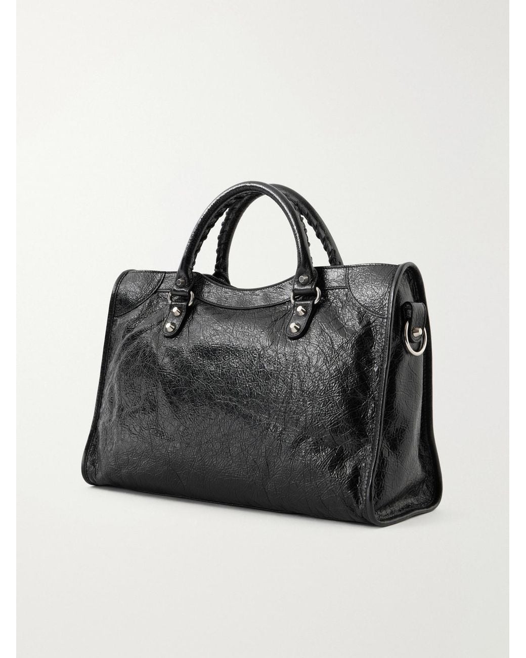 Balenciaga Black Le City Medium Crinkled-Leather Shoulder Bag