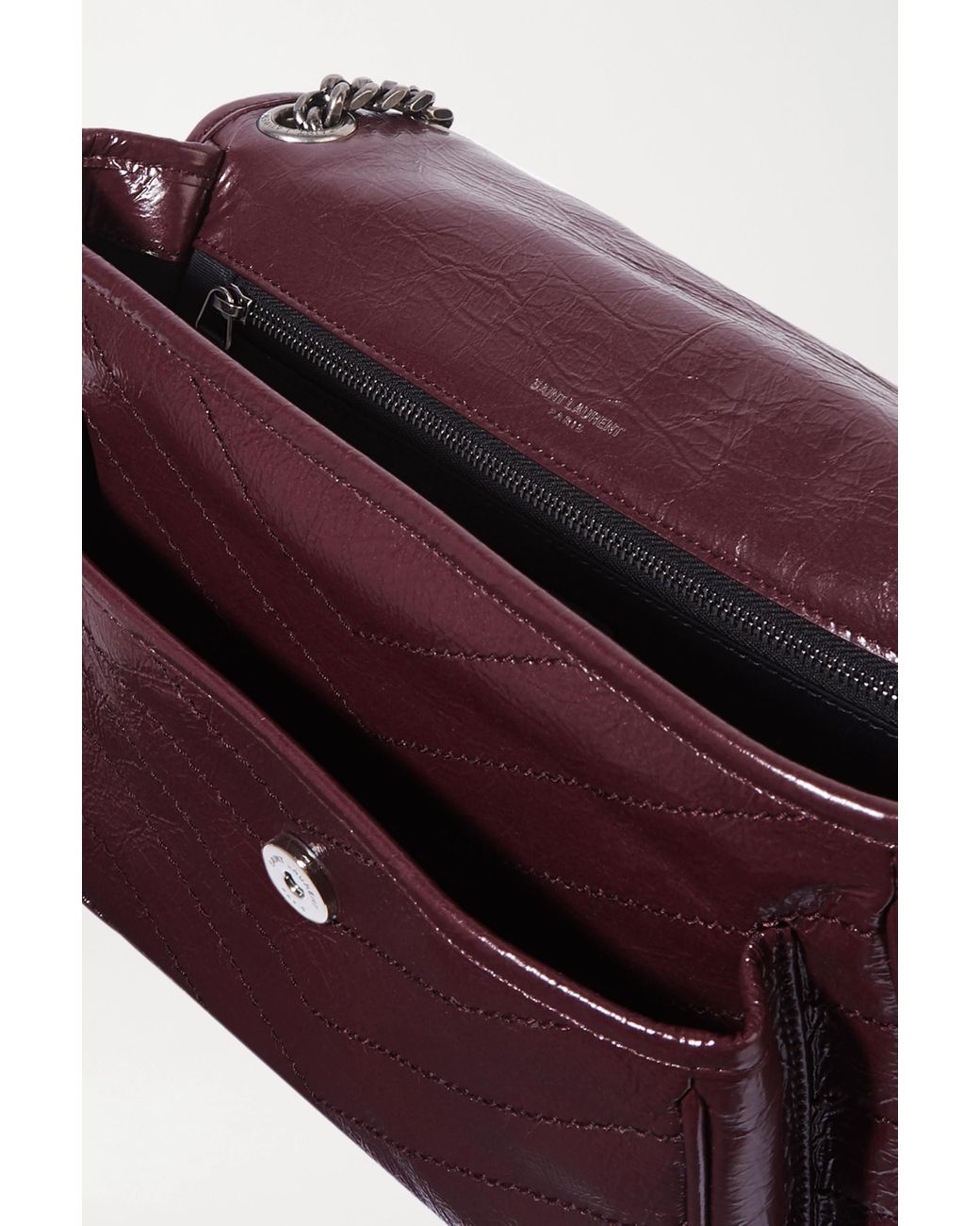 Saint Laurent Niki Medium Model Shoulder Bag in Burgundy Leather