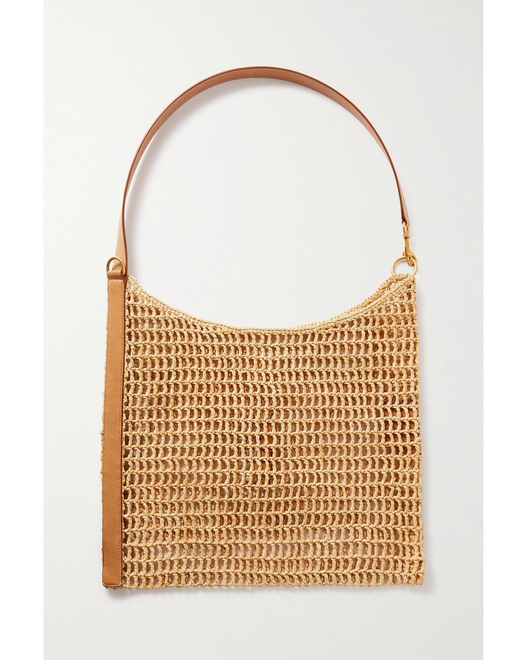 Saint Laurent Natural Oxalis Leather-Trimmed Crocheted Raffia Shoulder Bag