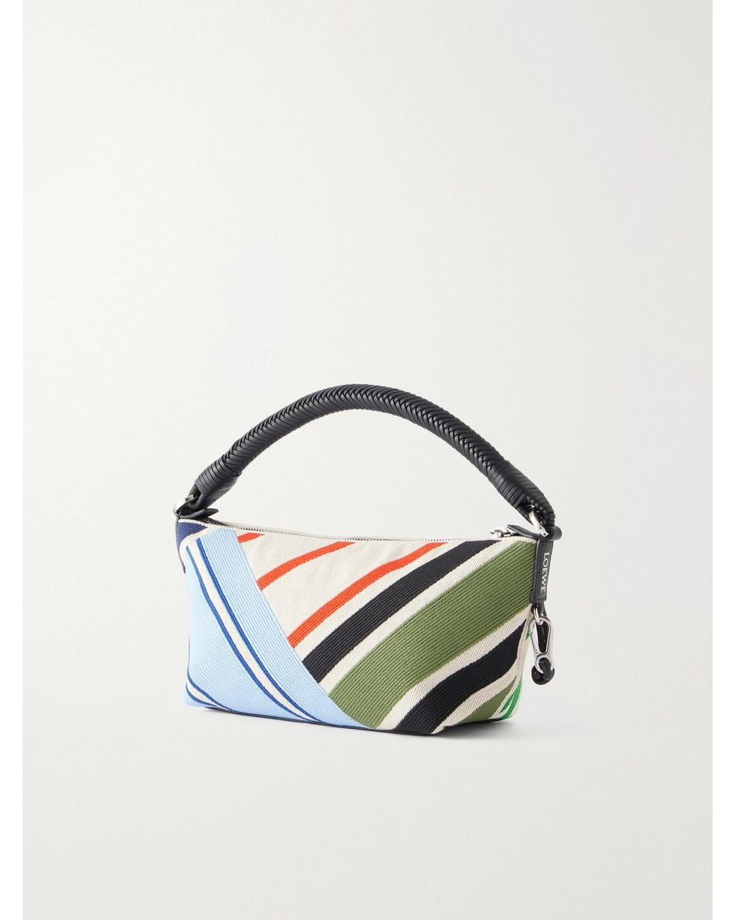 Loewe Blue Cala Bayadere Leather-Trimmed Paneled Striped Canvas Shoulder Bag