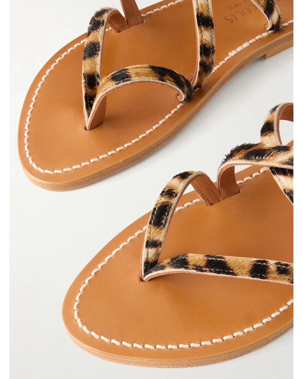 K. Jacques Brown Epicure Leopard-Print Calf Hair Thong Sandals