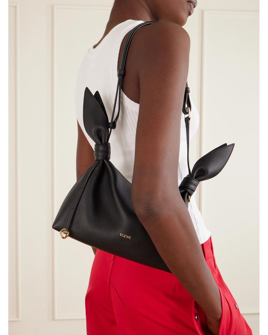 Loewe Black Scarf Mini Knot-Detailed Leather Shoulder Bag