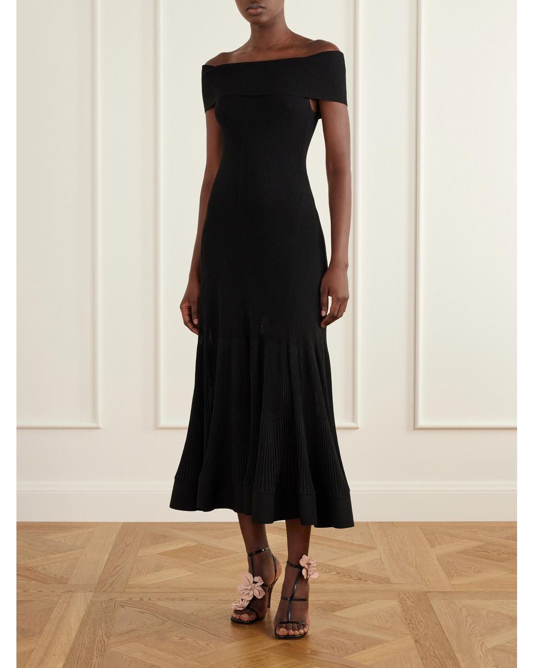 Zimmermann Black Clash Pleated Mesh Midi Dress