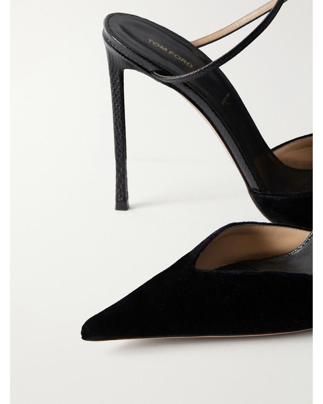 Tom Ford Black Selen 105 Croc-Effect Leather-Trimmed Velvet Pumps
