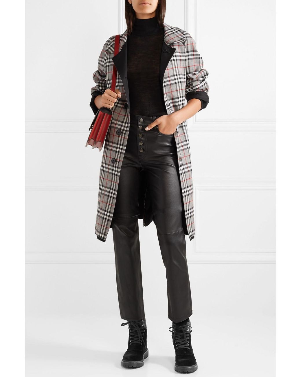 Moncler Black Patty Leather-Trimmed Velvet Ankle Boots