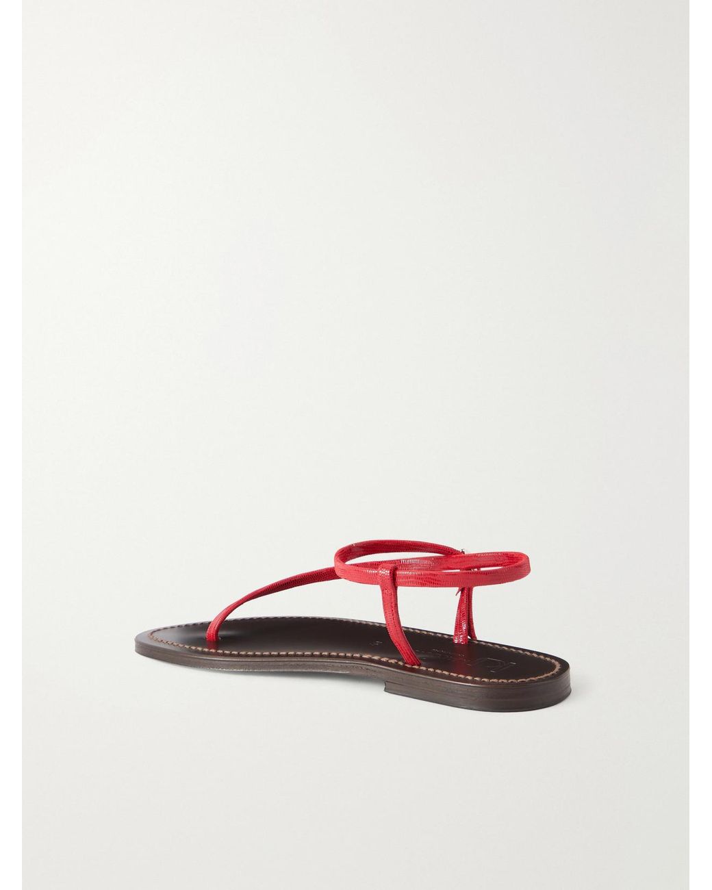 K. Jacques White Vassili Snake-Effect Leather Flat Sandals