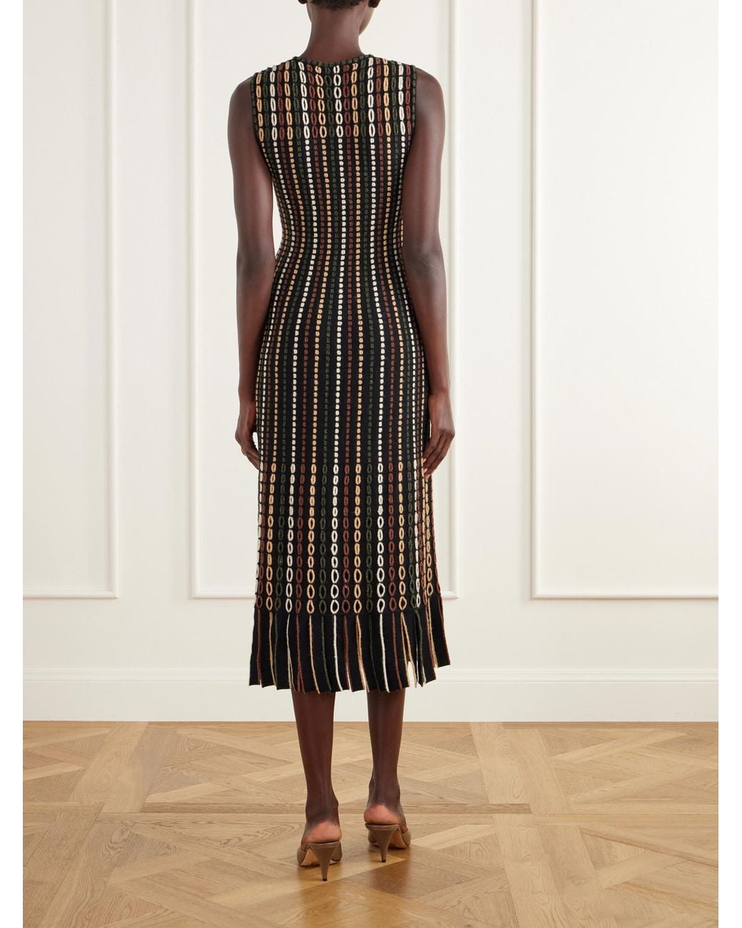 Ulla Johnson Black Amina Cut-Out Fringed Jacquard-Knit Wool-Blend Midi Dress
