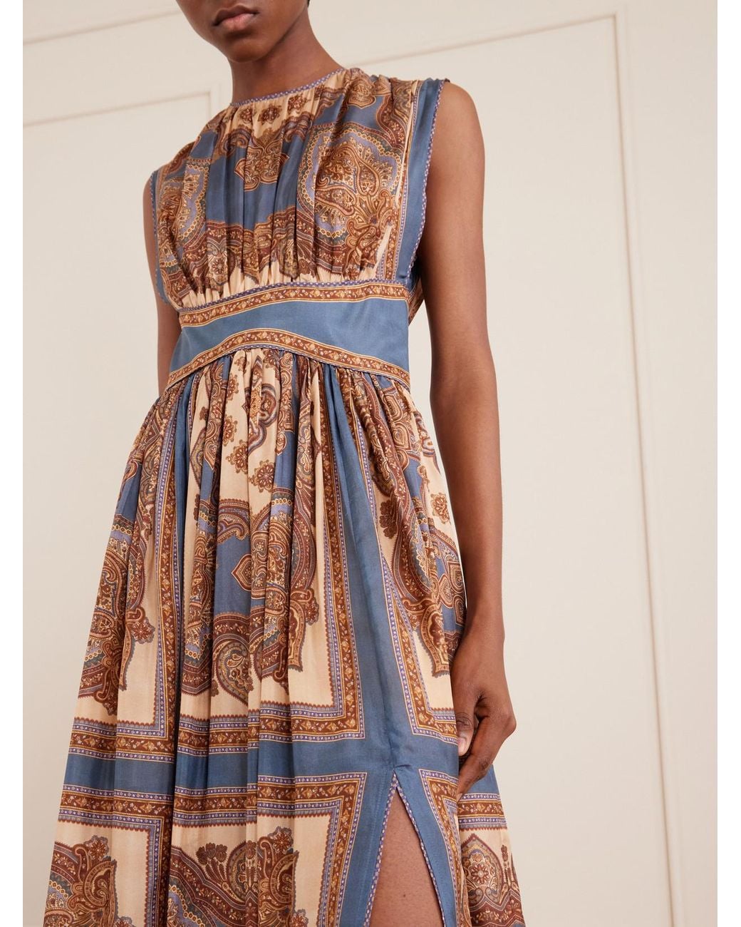 Zimmermann Natural Mahon Gathered Printed Silk Maxi Dress