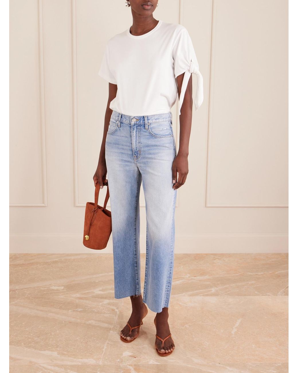 SLVRLAKE Denim Blue Grace Crop High-Rise Wide-Leg Jeans