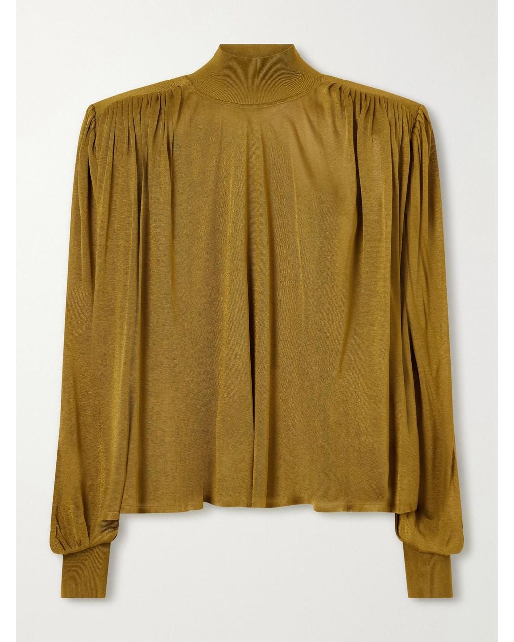 Altuzarra Green Ethel Gathered Stretch-Knit Blouse