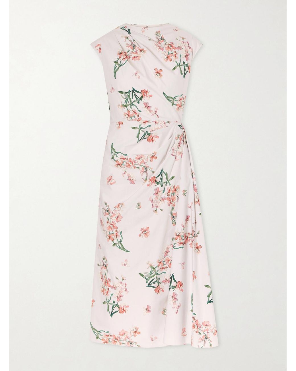 Erdem White Floral-Print Cotton-Poplin Midi Dress