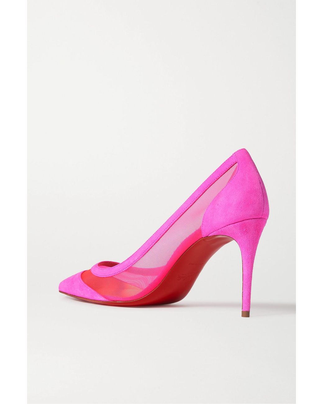 Christian Louboutin Galativi 85 Neon Suede And Mesh Pumps in Pink