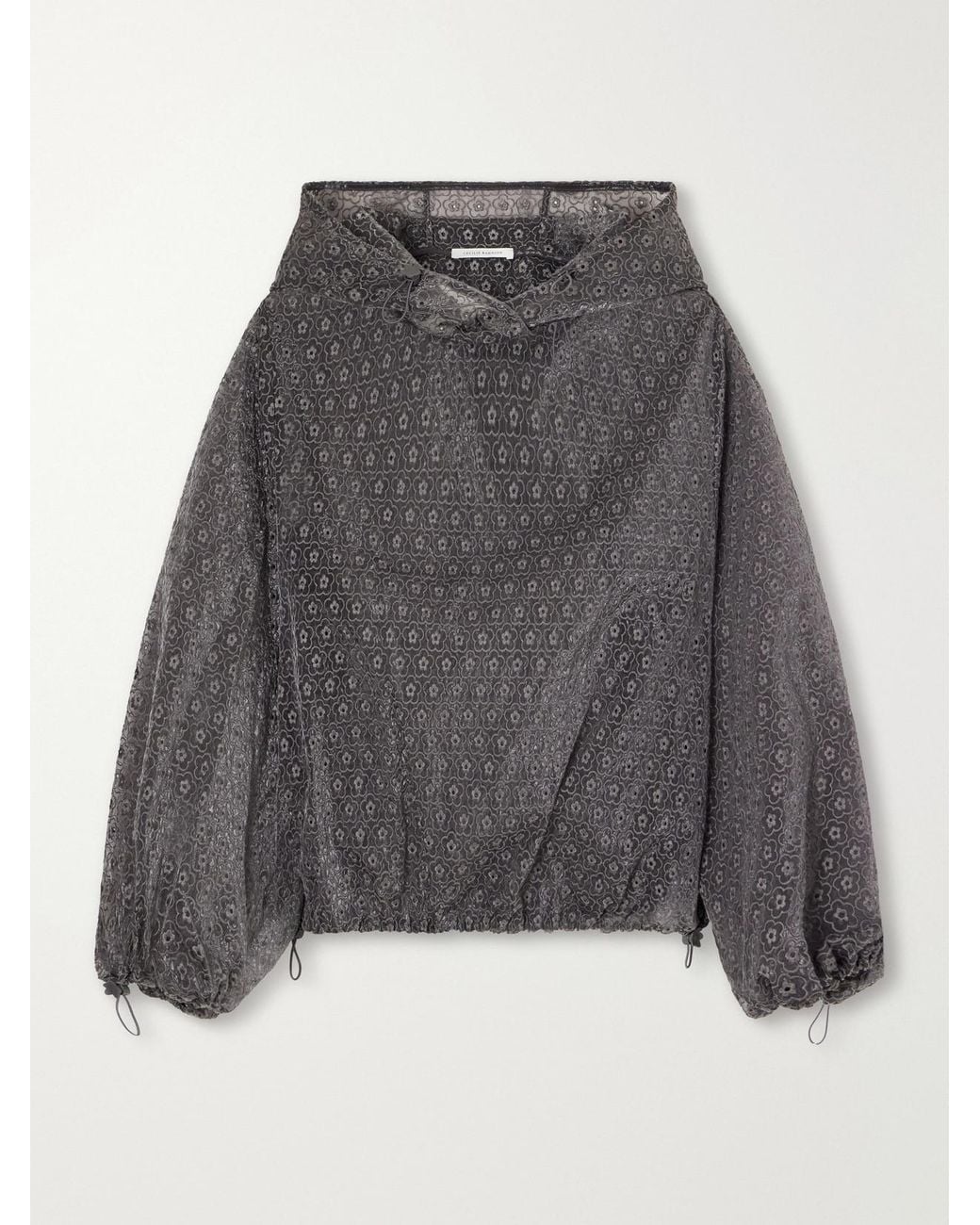 CECILIE BAHNSEN Gray Shila Hooded Drawstring Cotton-Blend Floral-Lace Jacket