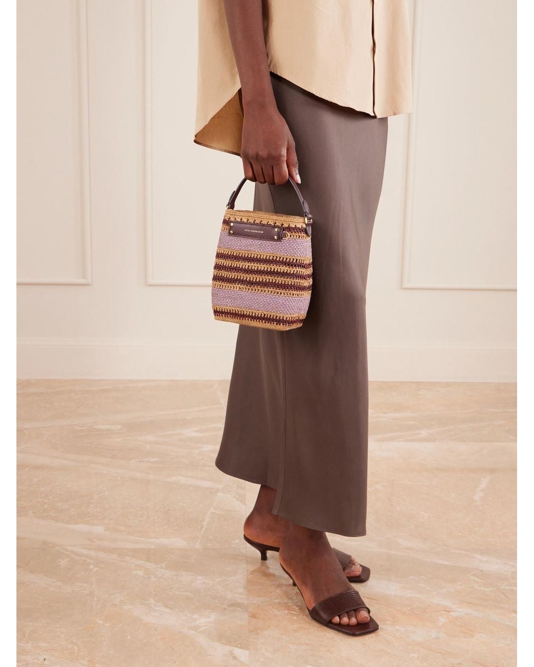 Anya Hindmarch Pink Striped Raffia Cross Body Bag